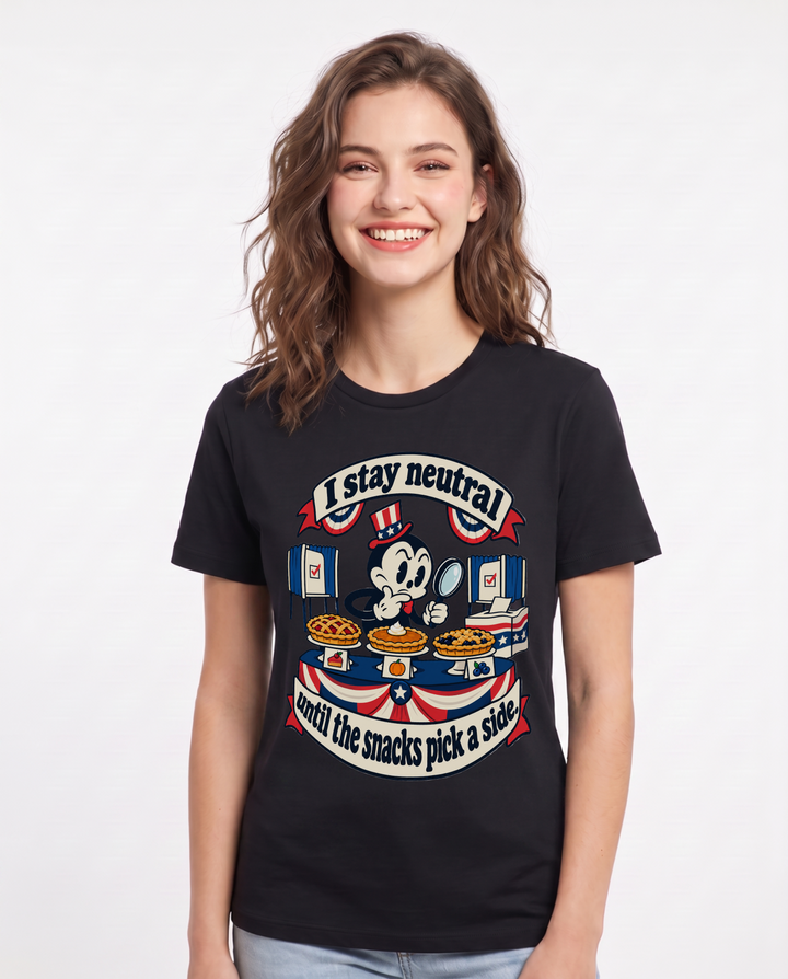 I stay neutral until the snacks pick a side. Women's Black T-Shirt product image 2