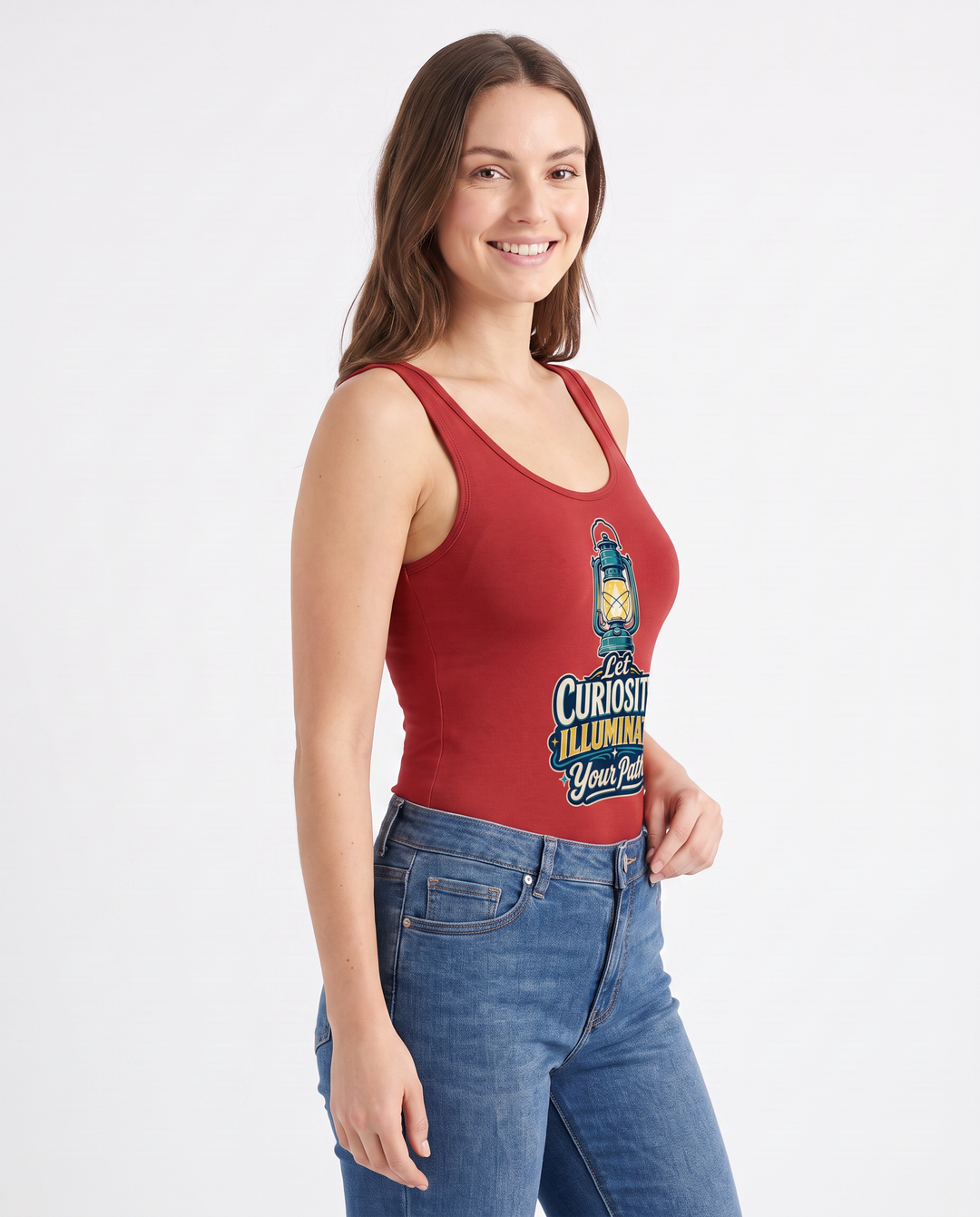 Let Curiosity Illuminate Your Path Sleeveless Tank Bodysuit mockup 2