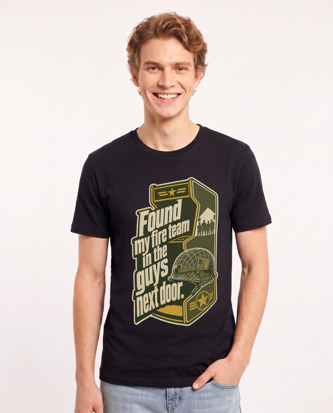 Graphic Men's Black T-Shirt - Found my fire team in the guys next product image 1
