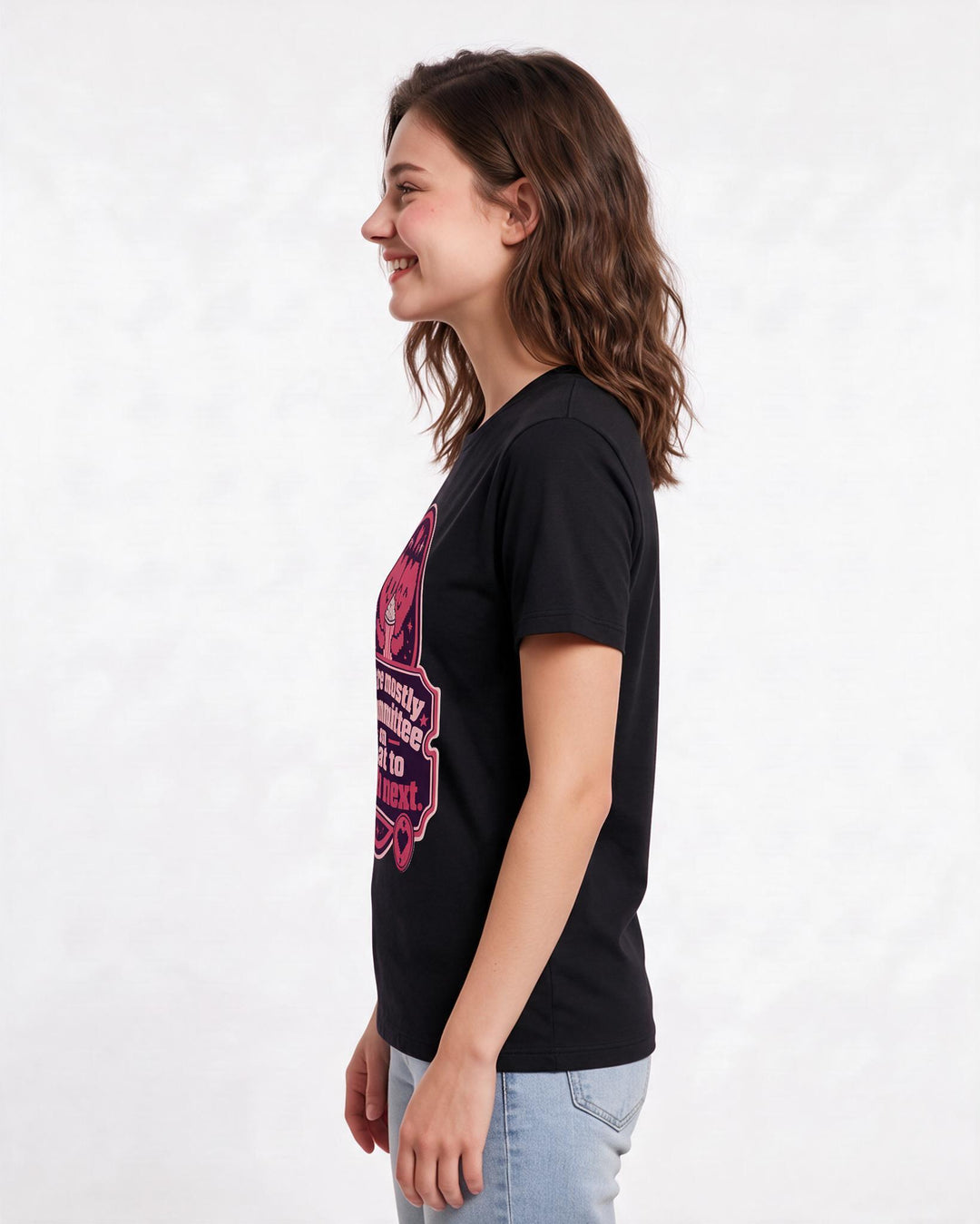 Couples Women's Black T-Shirt - We're mostly a committee on what to product image 2