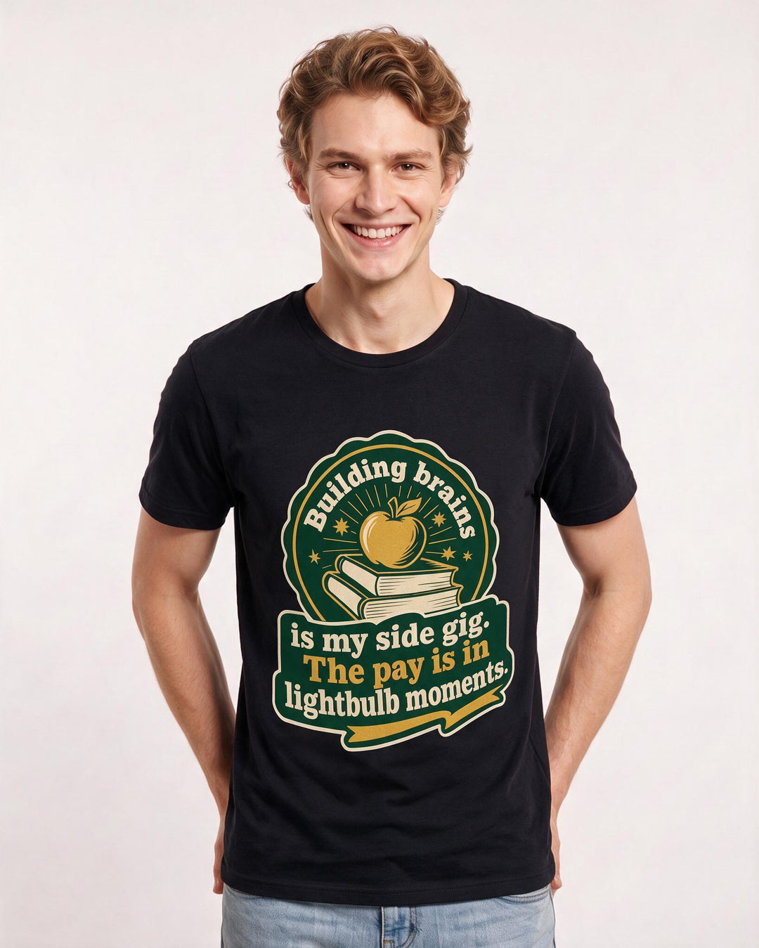 Teacher Gift Men's Black T-Shirt - Building brains is my side gig. The product image 3