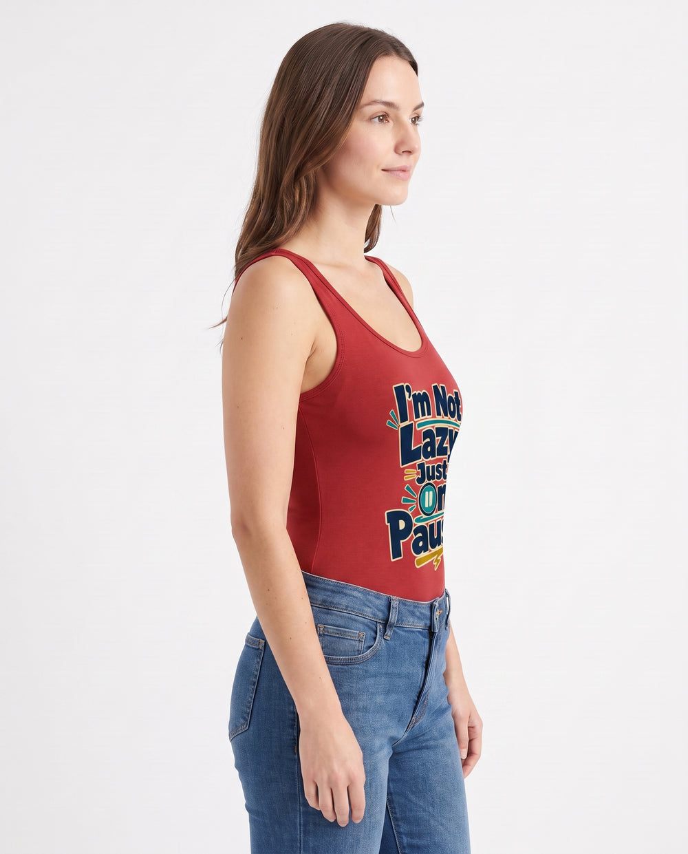 I’m Not Lazy, Just On Pause Sleeveless Tank Bodysuit mockup 2