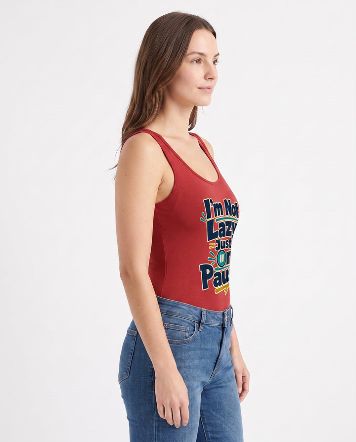 I’m Not Lazy, Just On Pause Sleeveless Tank Bodysuit mockup 2