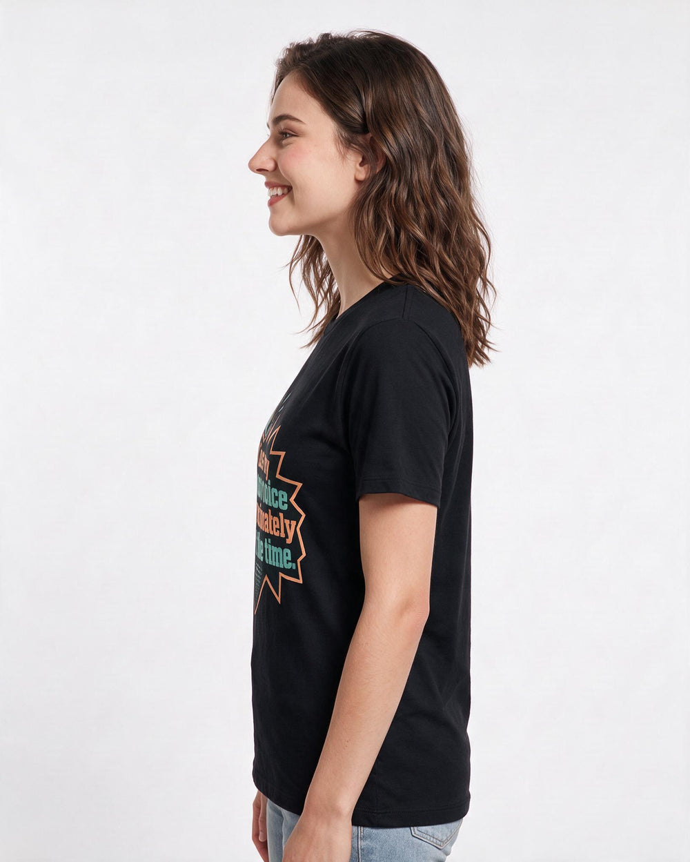 Graphic Women's Black T-Shirt - I use my indoor voice approximately 0% product image 2