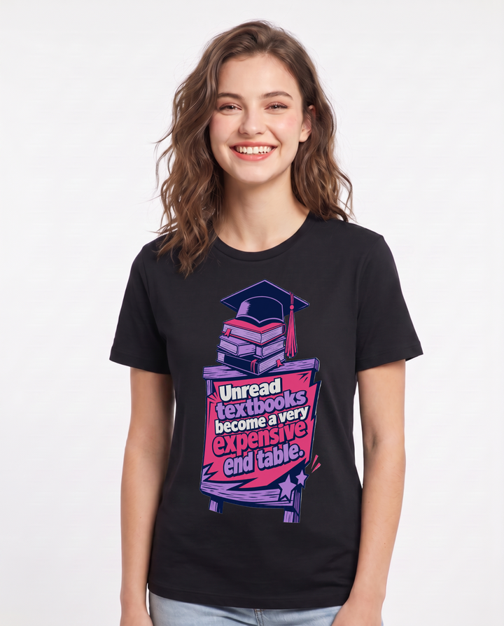 Graduation Gift Women's Black T-Shirt - Unread textbooks become a very product image 1