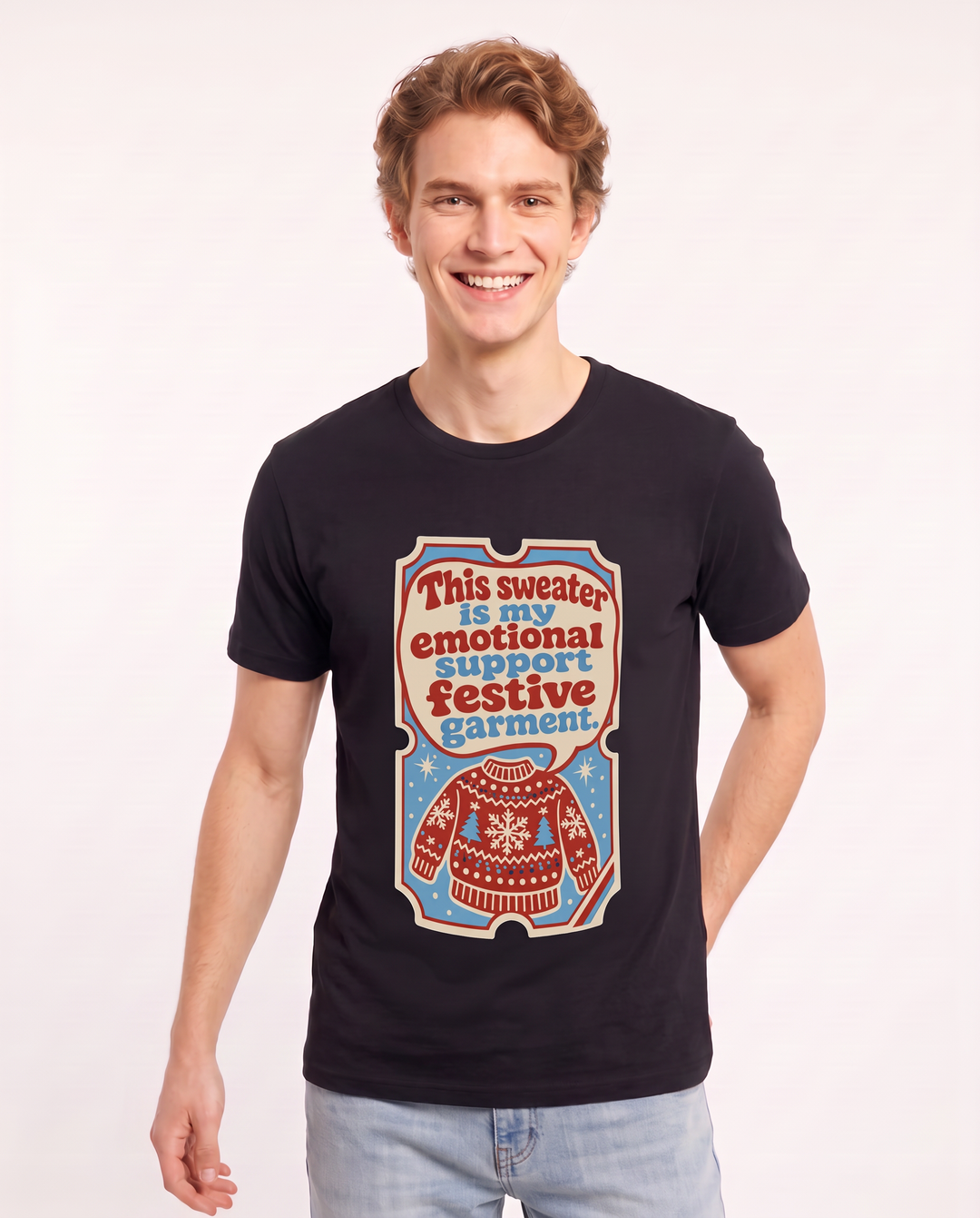Christmas Men's Black T-Shirt - This sweater is my emotional support product image 3