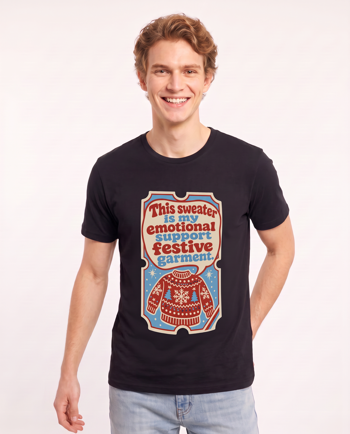Christmas Men's Black T-Shirt - This sweater is my emotional support product image 3
