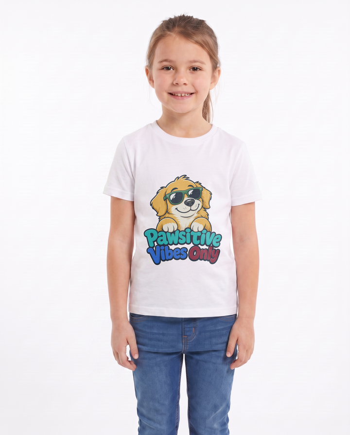 Pawsitive Vibes Only White T-Shirt mockup 1