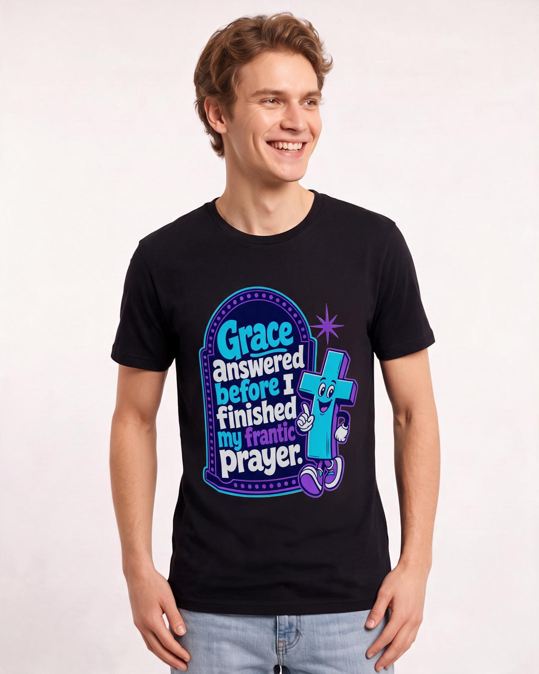Graphic Men's Black T-Shirt - Grace answered before I finished my product image 3