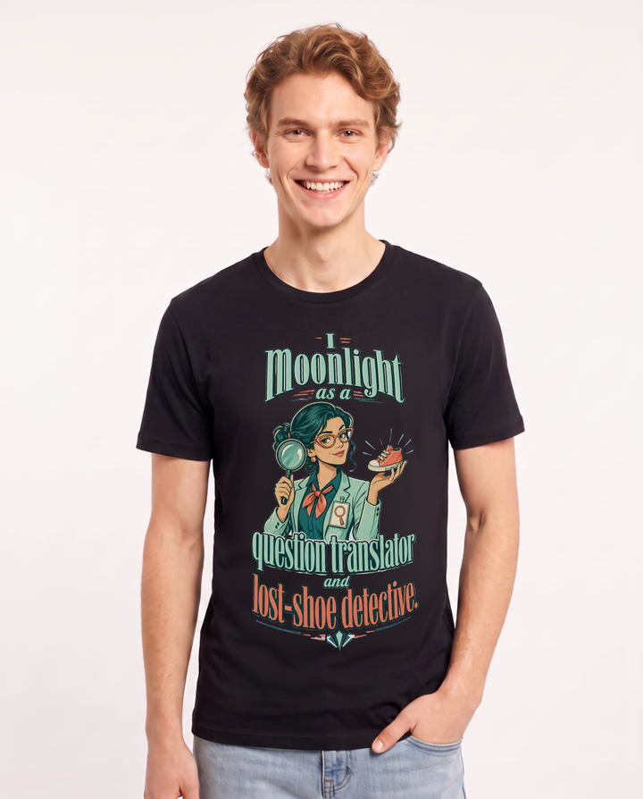 Teacher Men's Black T-Shirt – I moonlight as a question translator and lost-shoe detective. product image 1