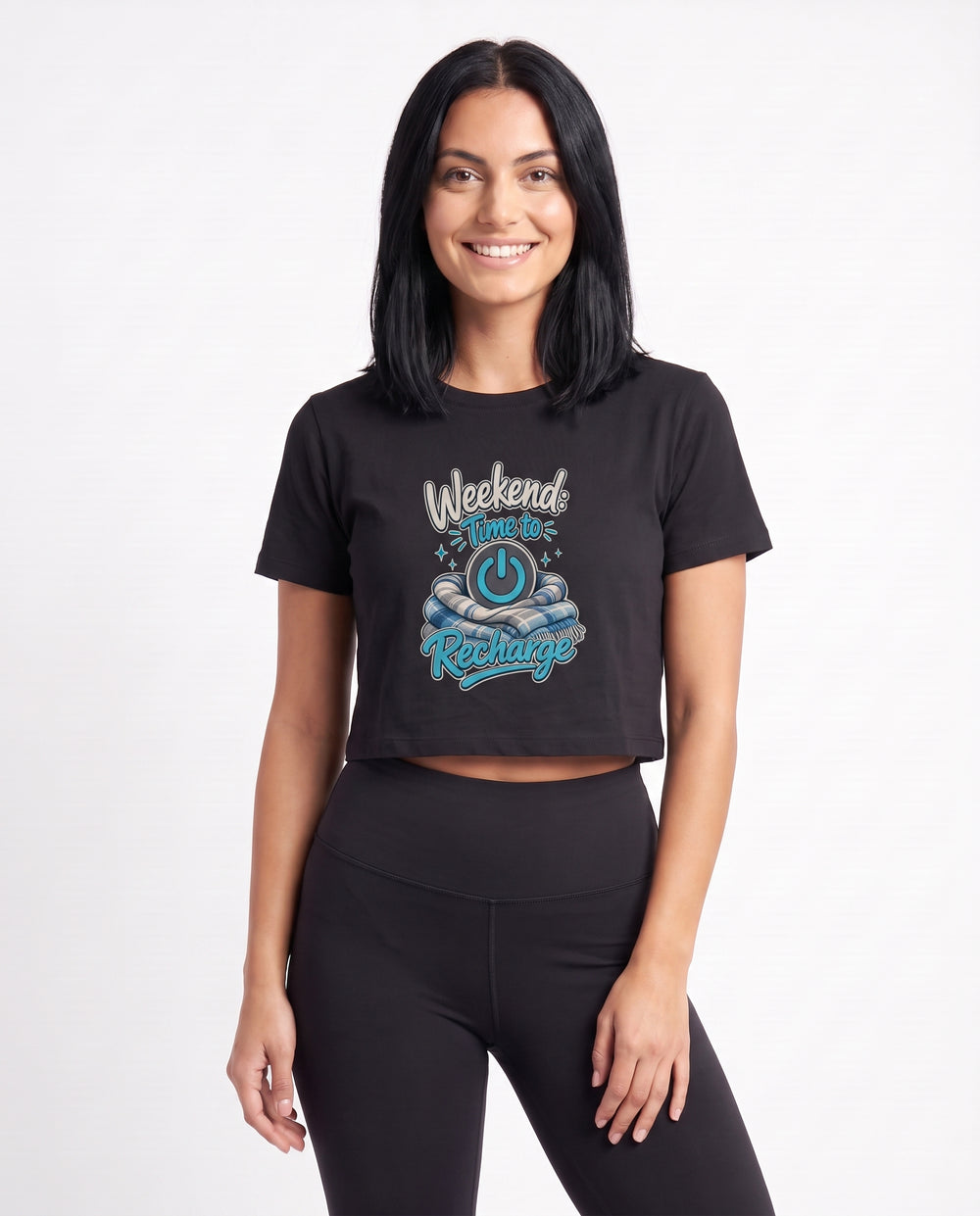 Weekend: Time To Recharge Crop Top mockup 3