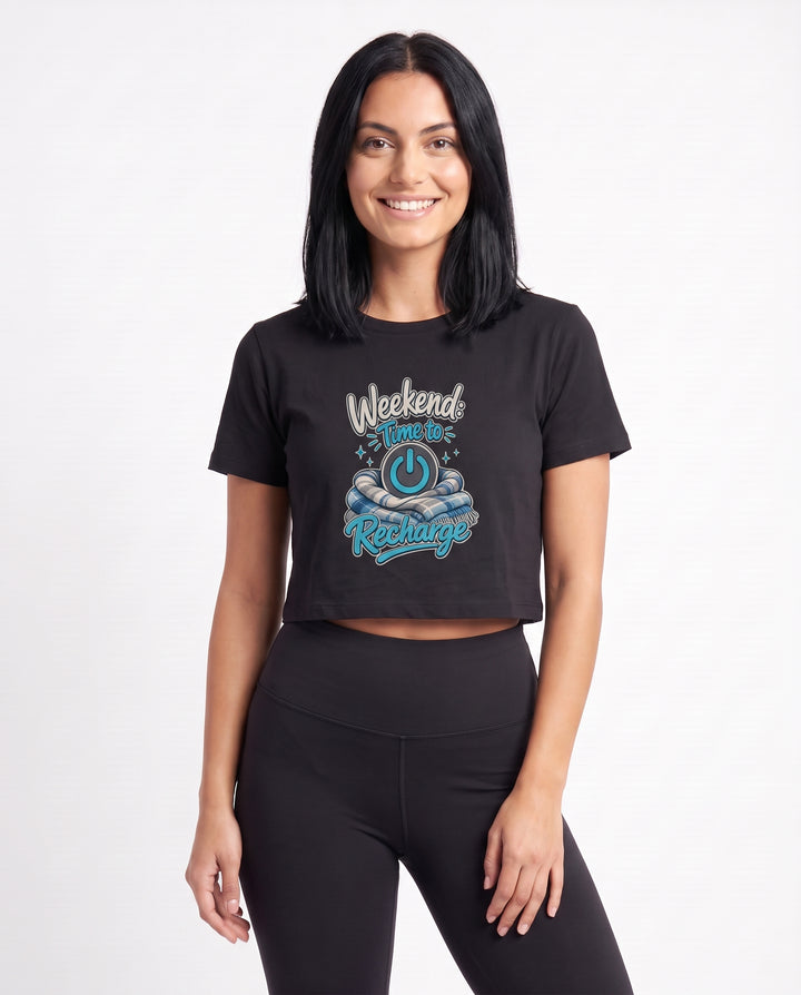 Weekend: Time To Recharge Crop Top mockup 3