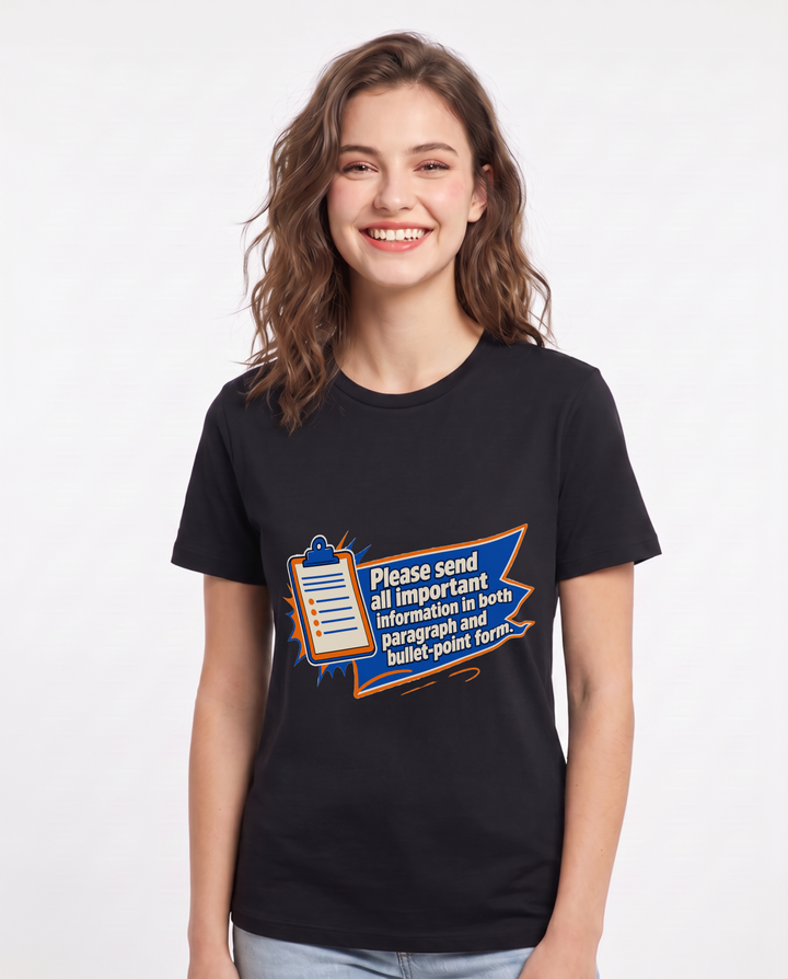 Graphic Women's Black T-Shirt - Please send all important information product image 1