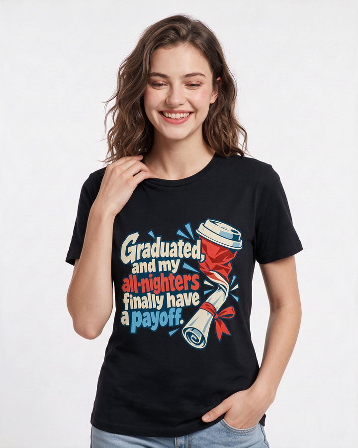 Graduation Black T-Shirt for Women – Everyday Expression Graphic Tee product image 1