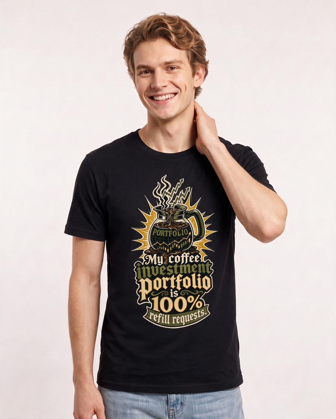 Funny Grandparent Men's Black T-Shirt – My coffee investment portfolio is 100% refill requests. product image 3