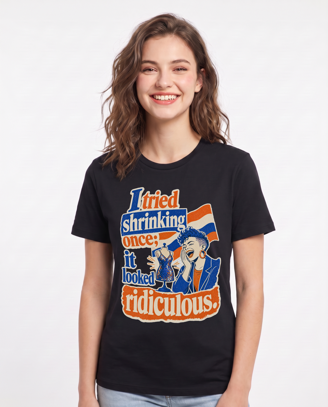 Pride Women's Black T-Shirt – I tried shrinking once; it looked ridiculous. product image 1
