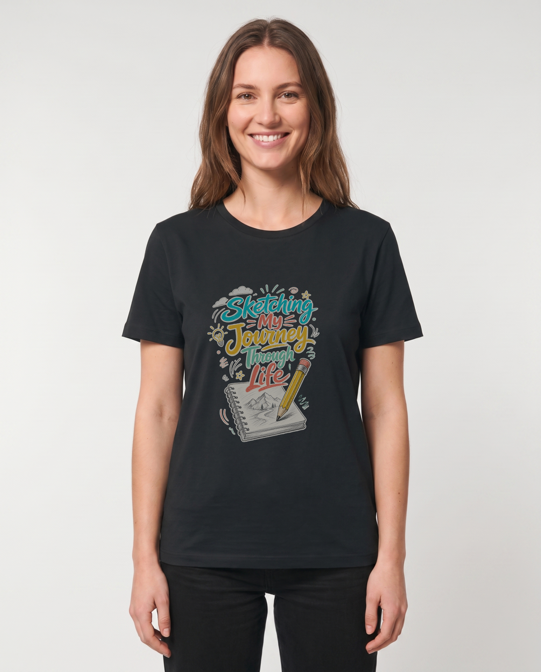 Sketching My Journey Through Life Black T-Shirt mockup 1