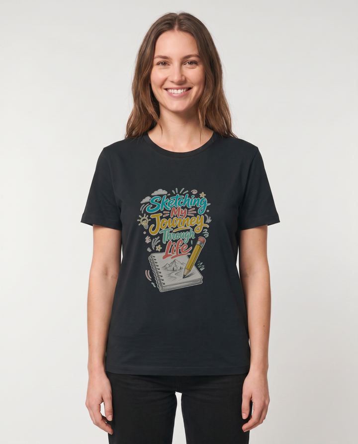 Sketching My Journey Through Life Black T-Shirt mockup 1