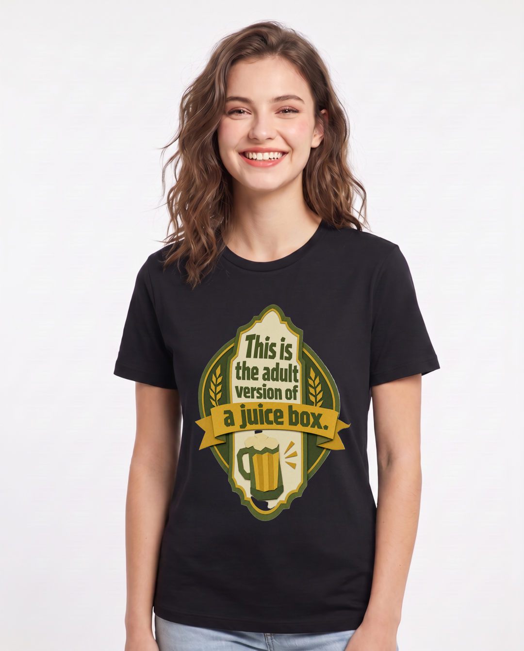 Funny Beer Women's Black T-Shirt - This is the adult version of a product image 1