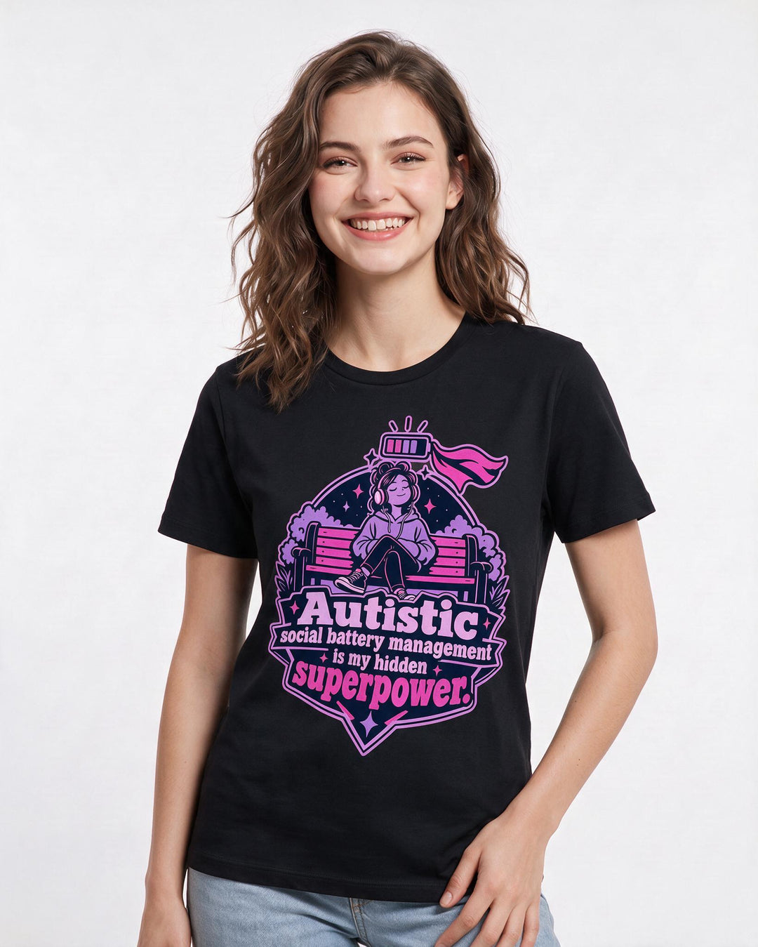 Neurodiversity Black T-Shirt for Women – Everyday Expression Graphic Tee product image 1