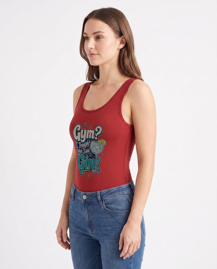Gym? I Thought You Said Gin! Sleeveless Tank Bodysuit mockup 2