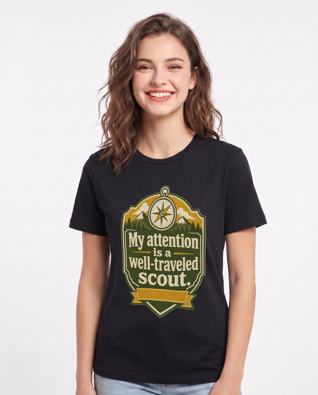 Graphic Women's Black T-Shirt - My attention is a well-traveled scout. product image 1