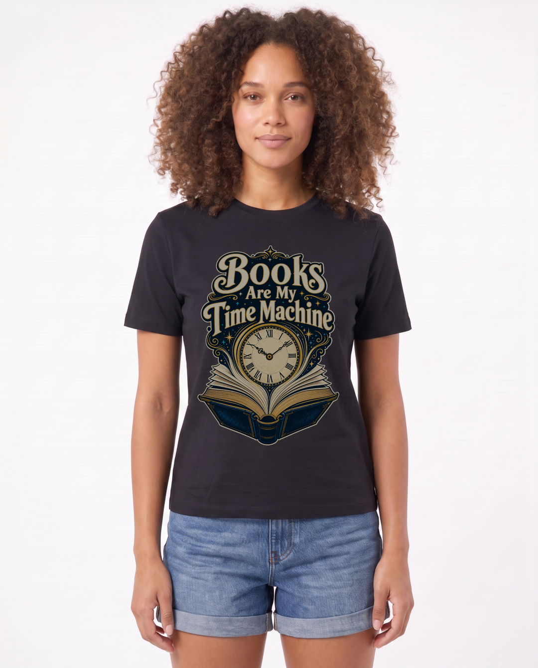 Books Are My Time Machine Black T-Shirt mockup 1