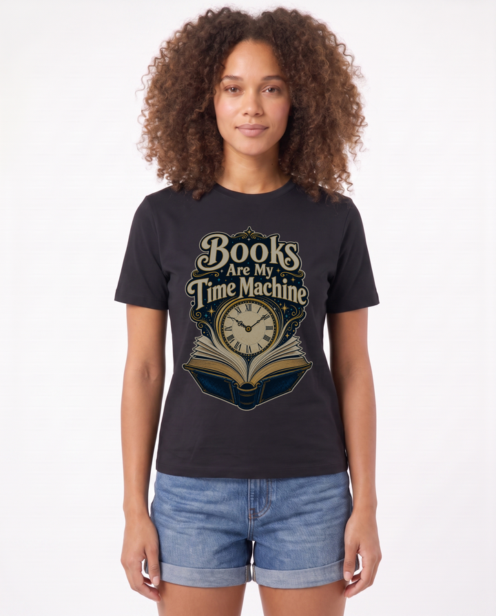 Books Are My Time Machine Black T-Shirt mockup 1