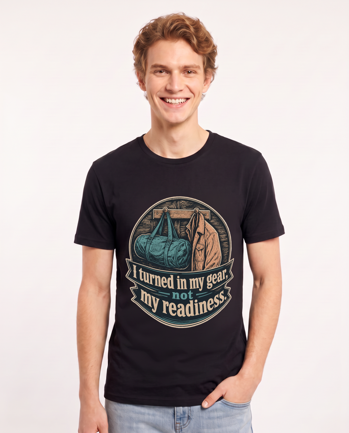 Veteran Men's Black T-Shirt – I turned in my gear, not my readiness. product image 1