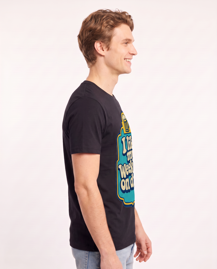 Funny Beer Men's Black T-Shirt - I like my weekends on draft. product image 2