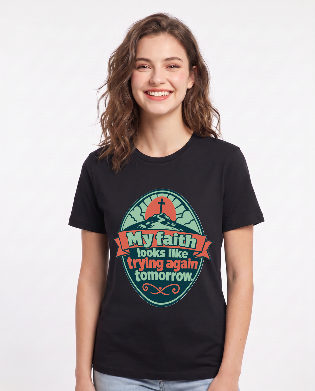 Graphic Women's Black T-Shirt - My faith looks like trying again product image 1