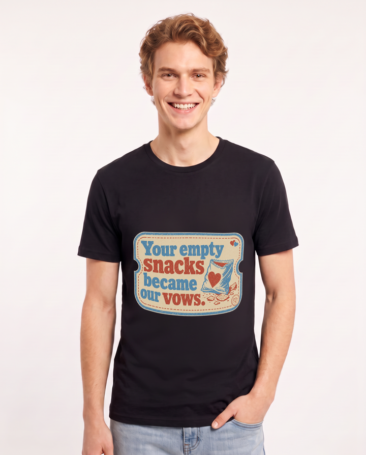Couples Men's Black T-Shirt - Your empty snacks became our vows. product image 1