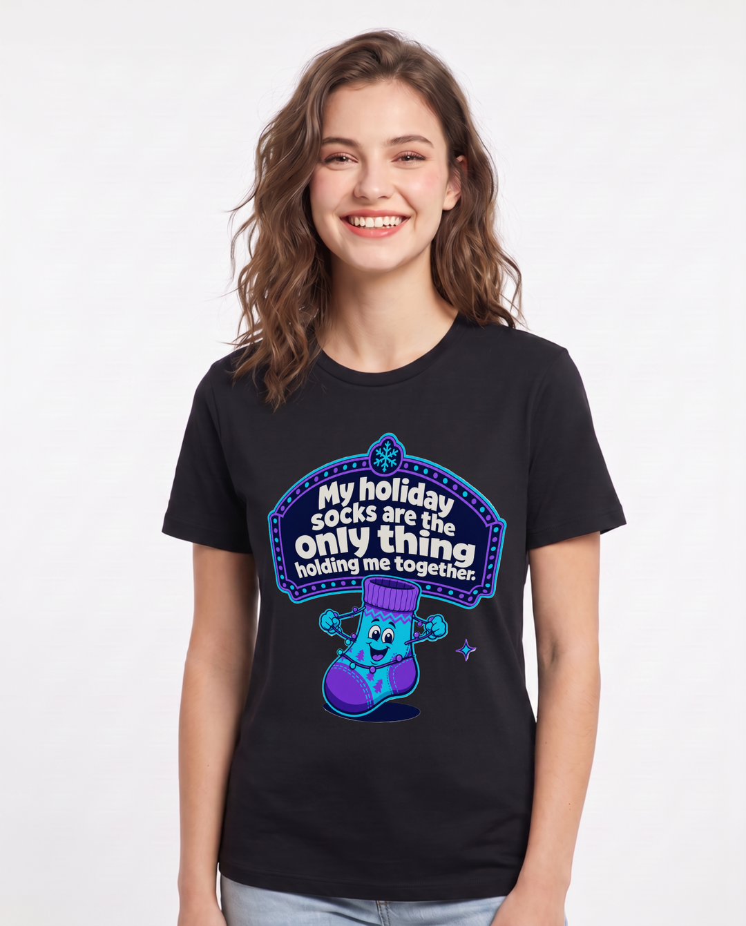 Christmas Women's Black T-Shirt - My holiday socks are the only thing product image 1