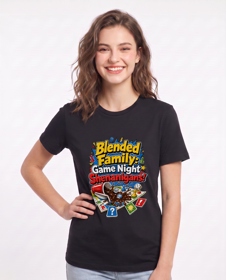 Blended Family: Game Night Shenanigans! Women's Black T-Shirt product image 1