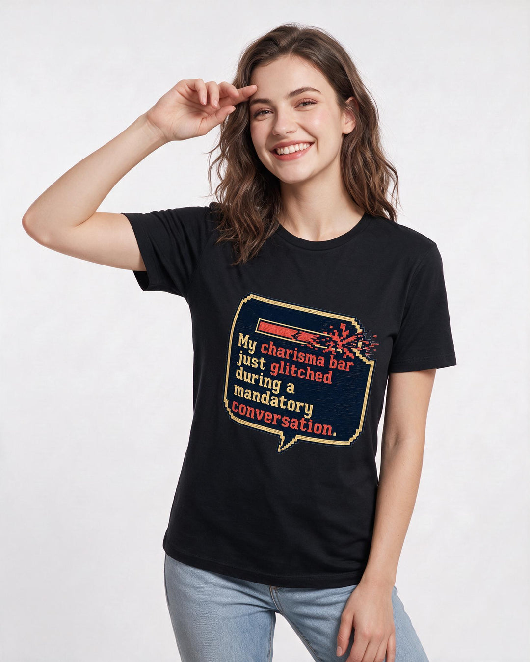 Gaming Women's Black T-Shirt – My charisma bar just glitched during a mandatory conversation product image 3