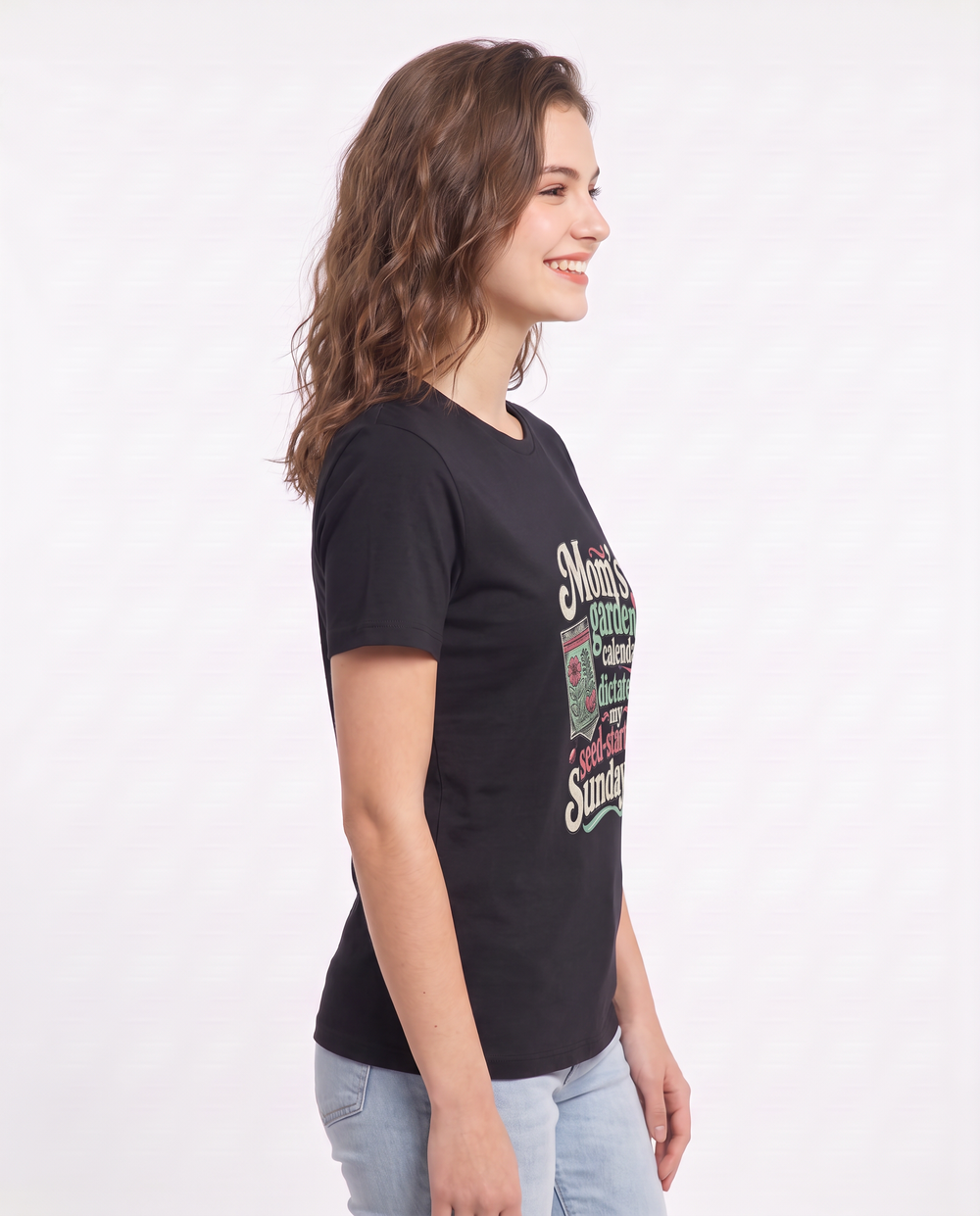 Mom's garden calendar dictates my seed-starting Sundays. Women's Black T-Shirt product image 3