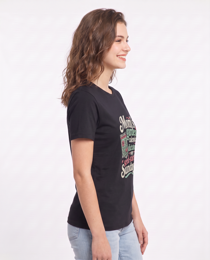 Mom's garden calendar dictates my seed-starting Sundays. Women's Black T-Shirt product image 3