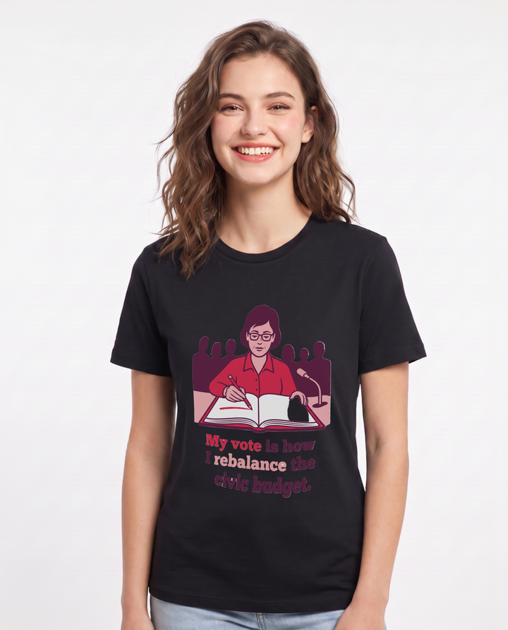 Political Statement Women's Black T-Shirt – My vote is how I rebalance the civic budget. product image 1