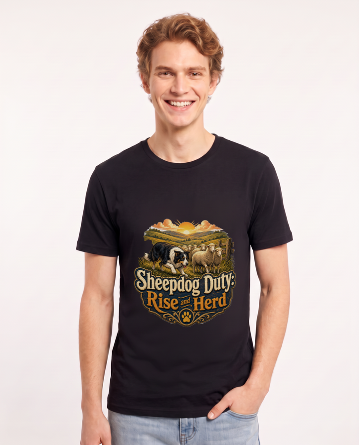 Sheepdog Duty: Rise and Herd Men's Black T-Shirt product image 2