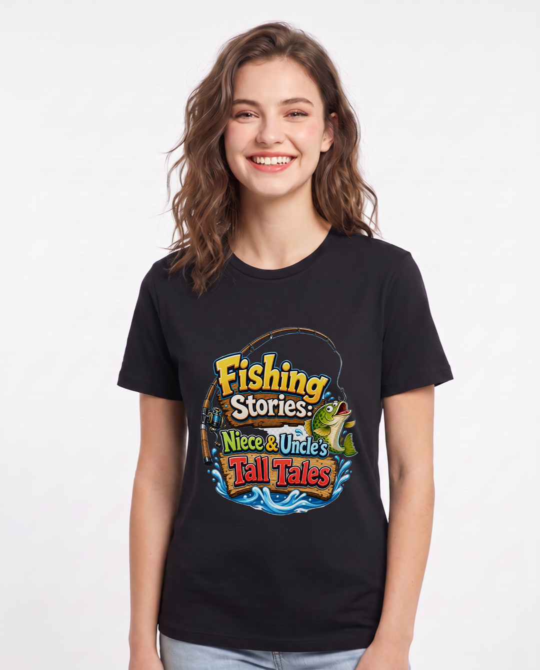 Fishing Stories: Niece & Uncle's Tall Tales Women's Black T-Shirt product image 2