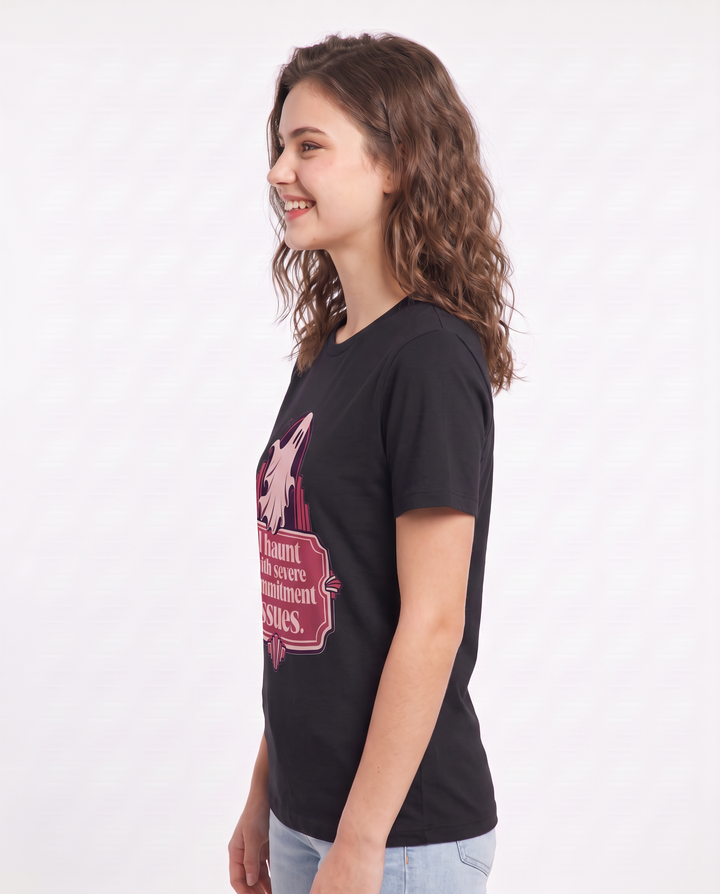 Halloween Women's Black T-Shirt - I haunt with severe commitment product image 2