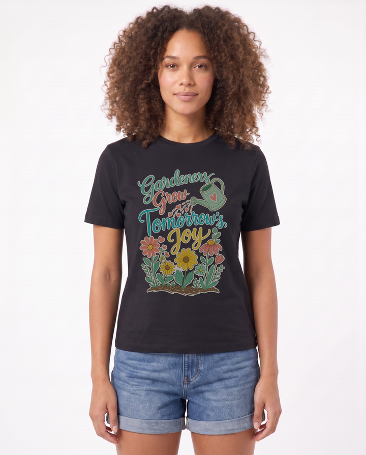 Gardeners Grow Tomorrow’s Joy Black T-Shirt mockup 1