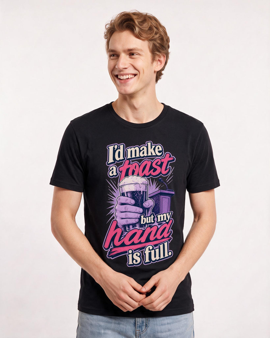 Funny Beer Men's Black T-Shirt – I'd make a toast but my hand is full. product image 3