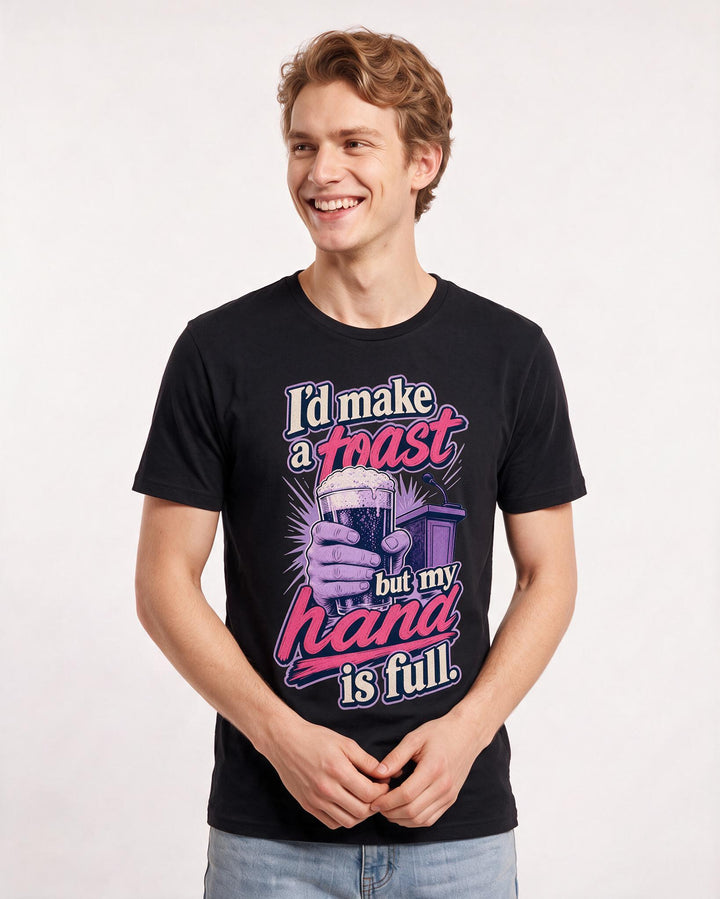 Funny Beer Men's Black T-Shirt – I'd make a toast but my hand is full. product image 3