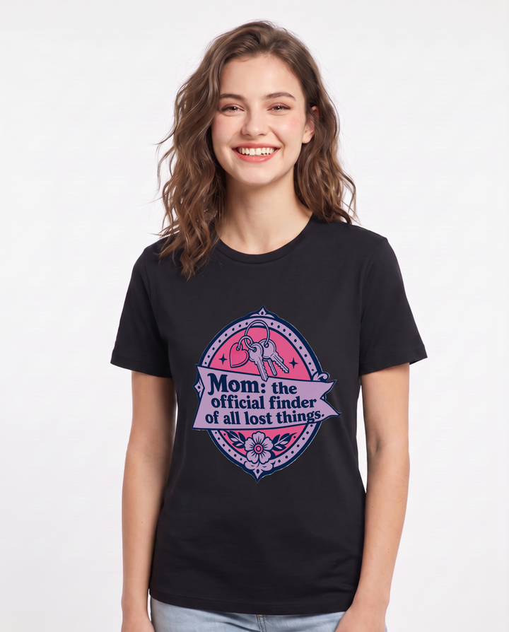 Graphic Women's Black T-Shirt - Mom: the official finder of all lost product image 1