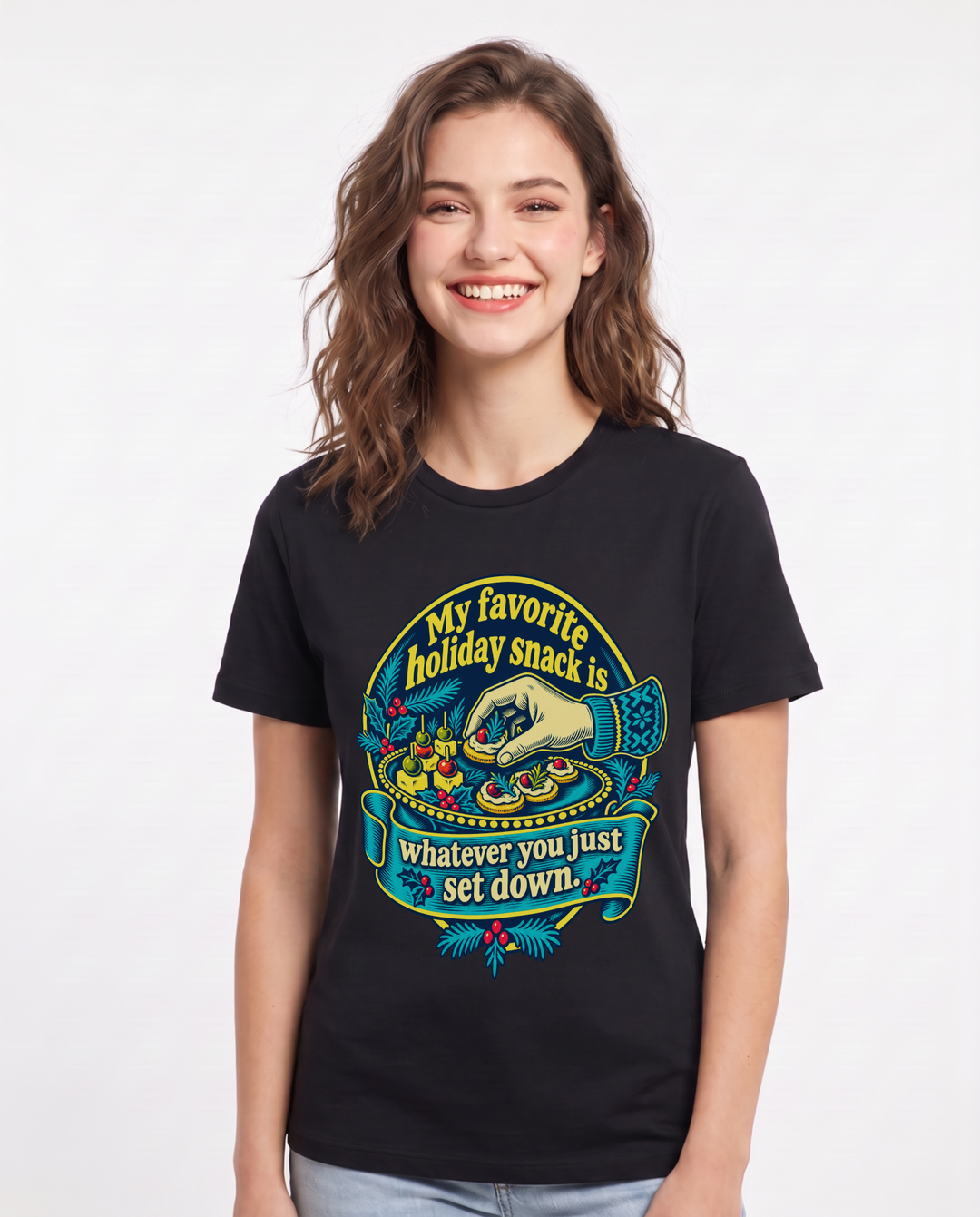 Christmas Black T-Shirt for Women – Holiday Theme Graphic Tee product image 3