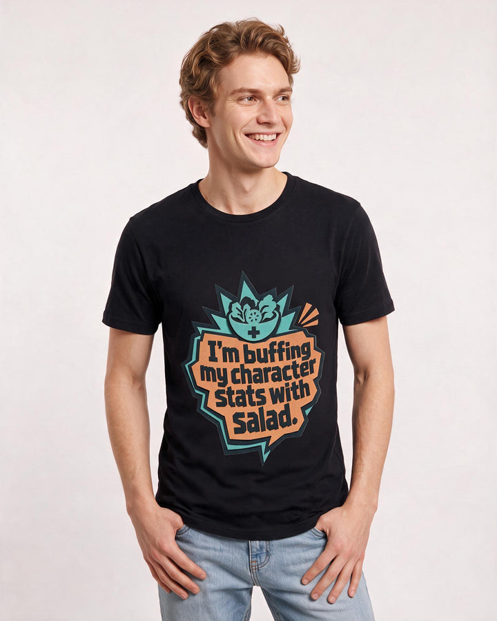 Gaming Men's Black T-Shirt - I'm buffing my character stats with product image 3
