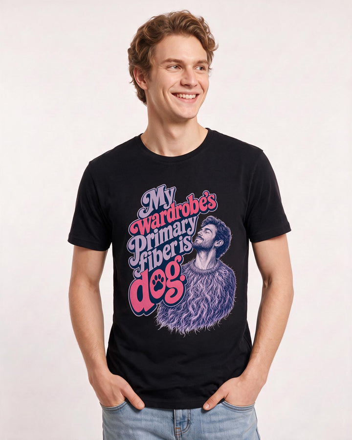 Cat Lover Men's Black T-Shirt – My wardrobe's primary fiber is dog. product image 3
