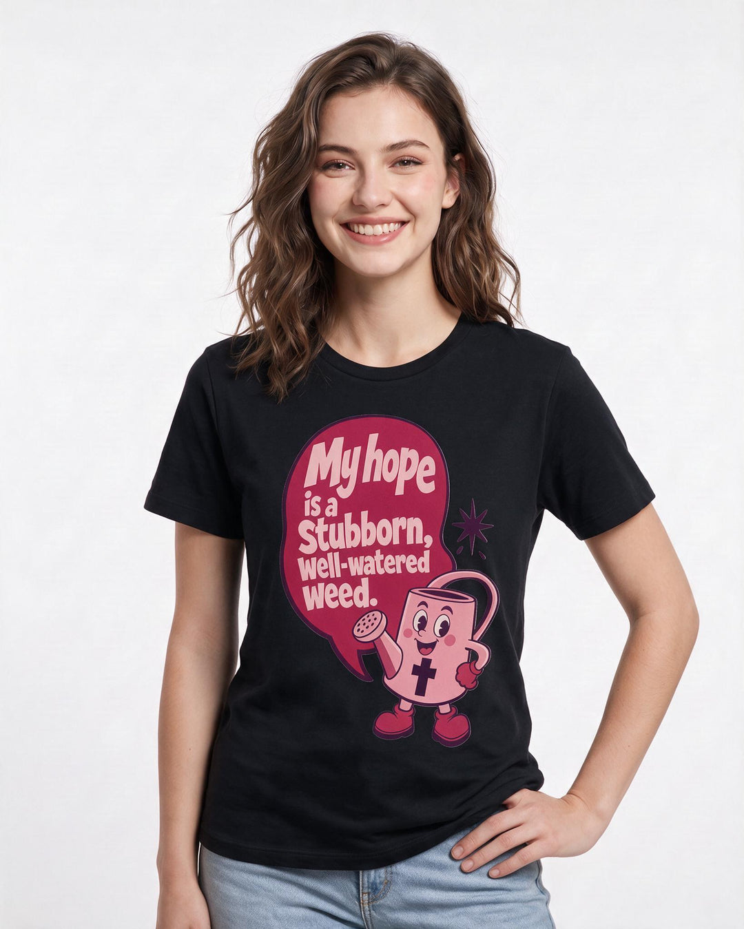 Graphic Women's Black T-Shirt - My hope is a stubborn, well-watered product image 3