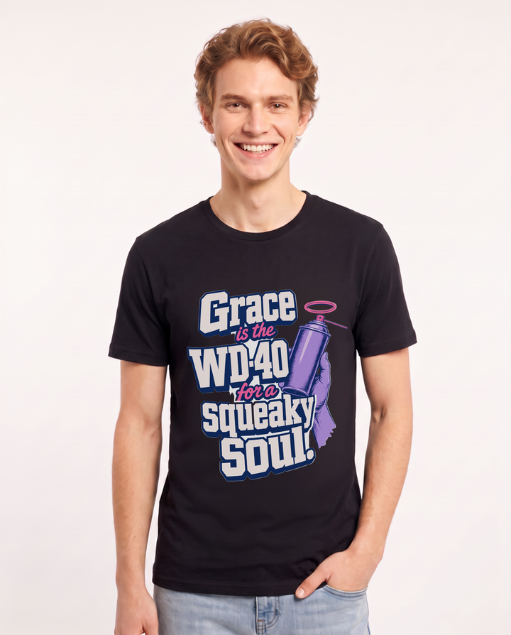 Christian Faith Men's Black T-Shirt – Grace is the WD-40 for a squeaky soul. product image 1